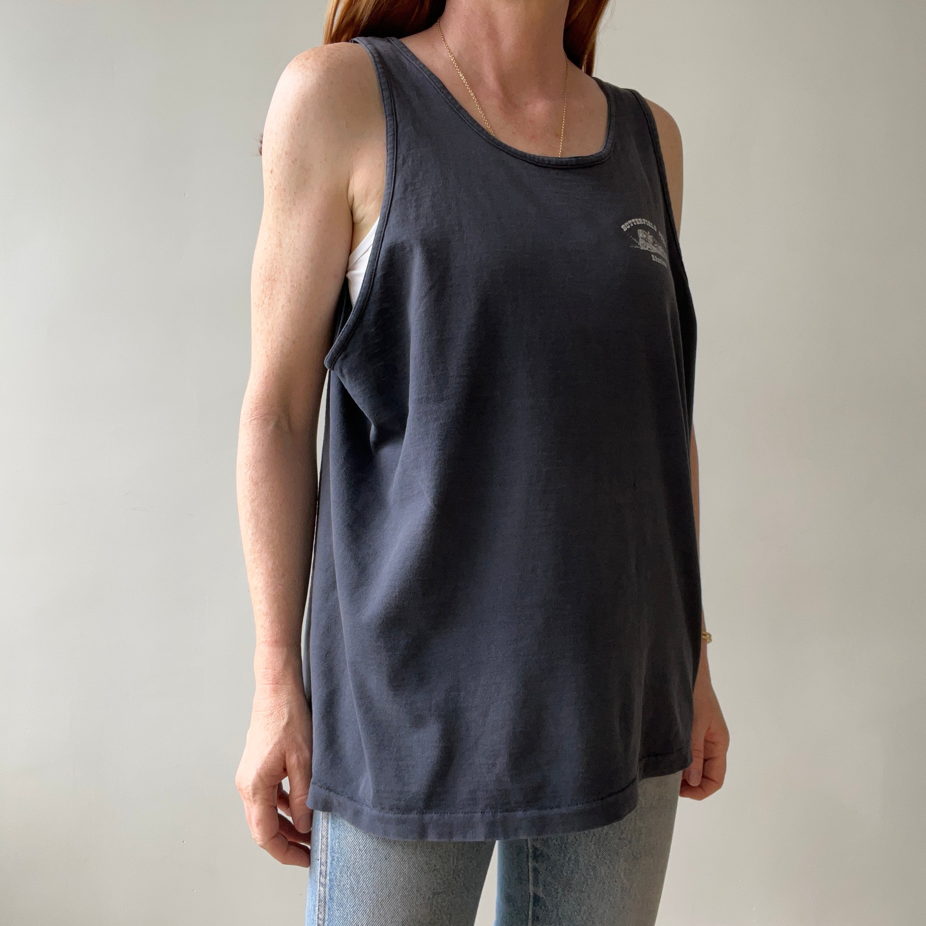 1990s Faded Black Butterfield Stop El Paso, Texas Tank Top