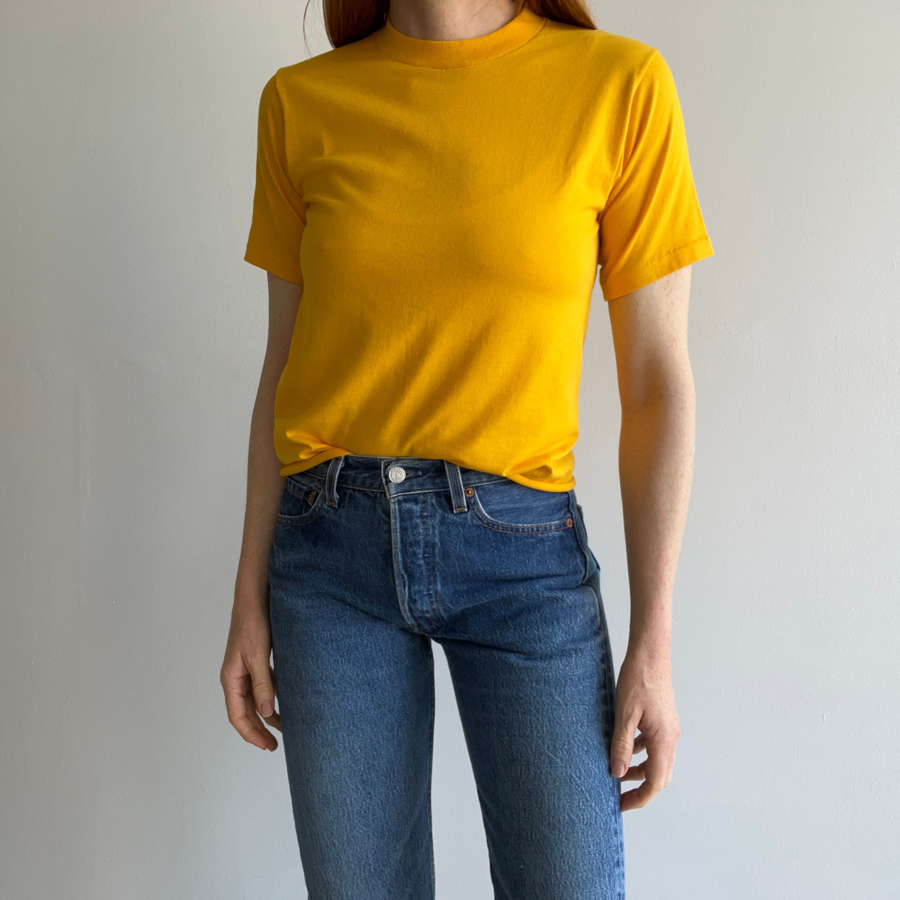 1980s Mustard Yellow DIY Crop Top T-Shirt by Jerzees - Yes