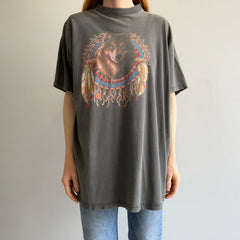 1990s Wolf in a Dream Catcher Relaxed Fit T-Shirt