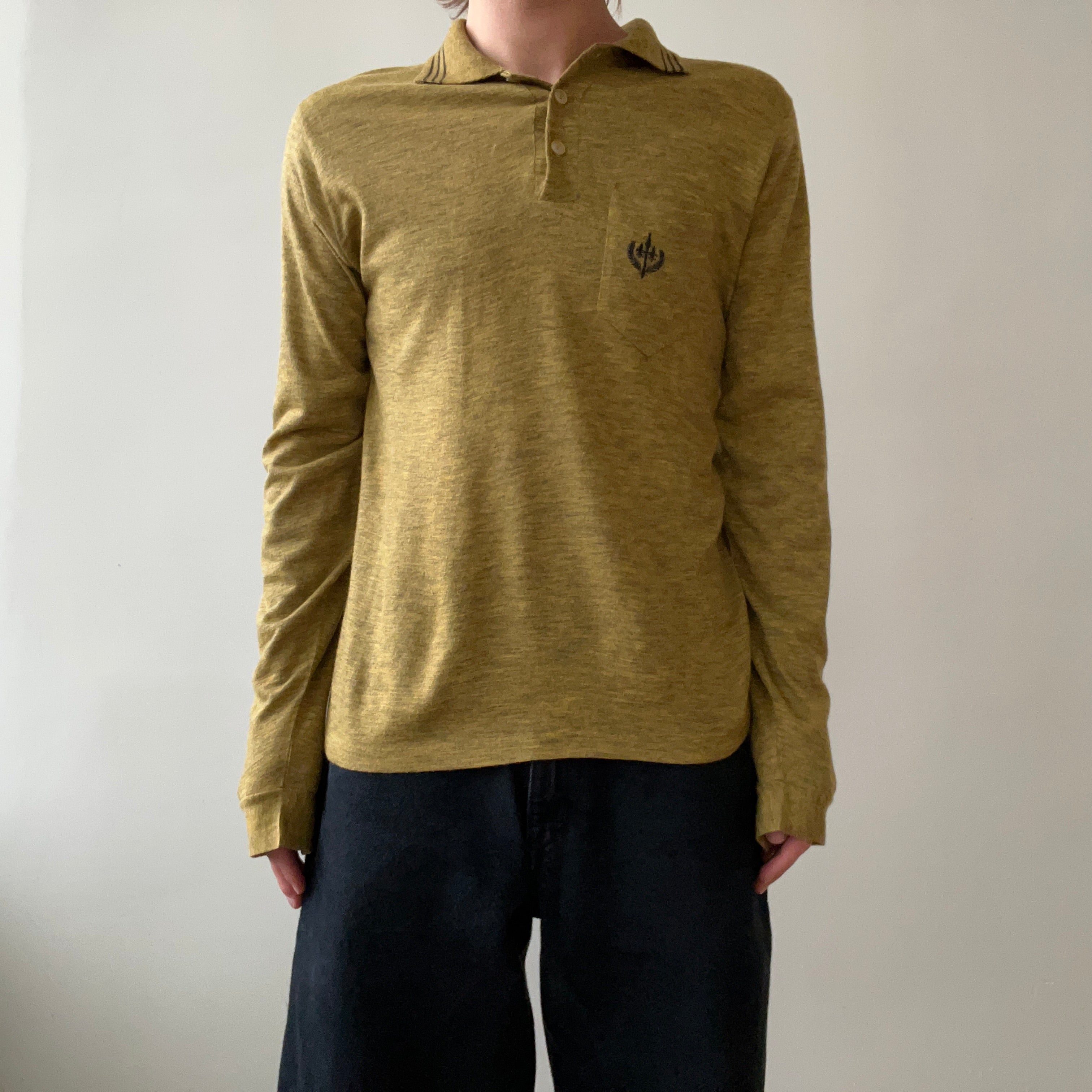 1950s Dark Mustard Long Sleeve Collar Henley Shirt