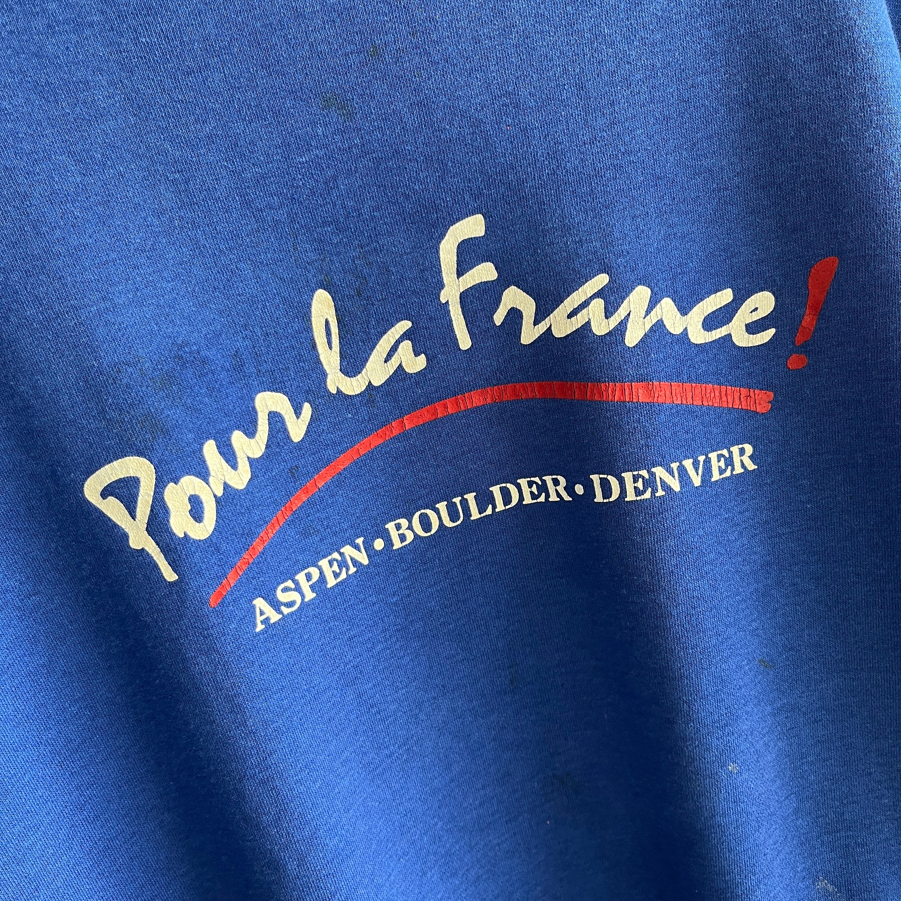 1980/90s Pour La France - Aspen, Boulder, Denver - Beat Up Paint Stained Sweatshirt with Pockets!