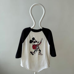 1980s (Early) Mickey Mouse Rocking Out in High Tops and a Leather Jacket Baseball T-Shirt