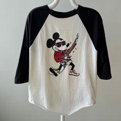 1980s (Early) Mickey Mouse Rocking Out in High Tops and a Leather Jacket Baseball T-Shirt