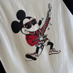 1980s (Early) Mickey Mouse Rocking Out in High Tops and a Leather Jacket Baseball T-Shirt