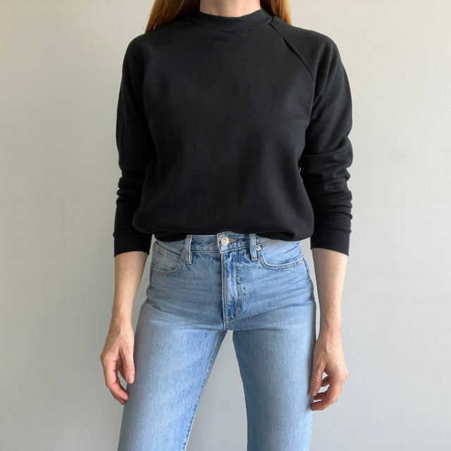 1980s Never (?) Worn Blank Black Smaller Sized Raglan Sweatshirt