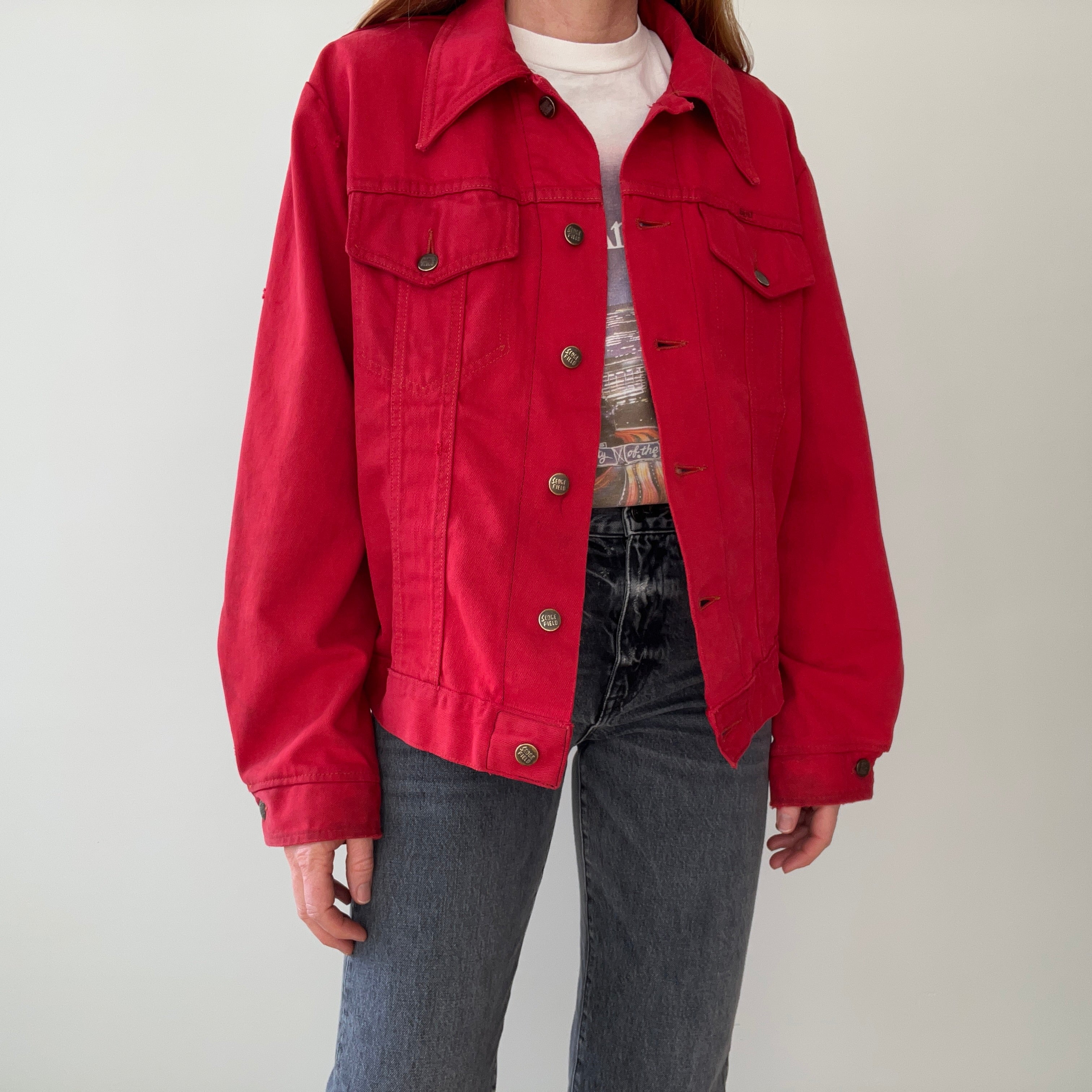 1990s Over dyed Super Soft Red Denim Jean Jacket