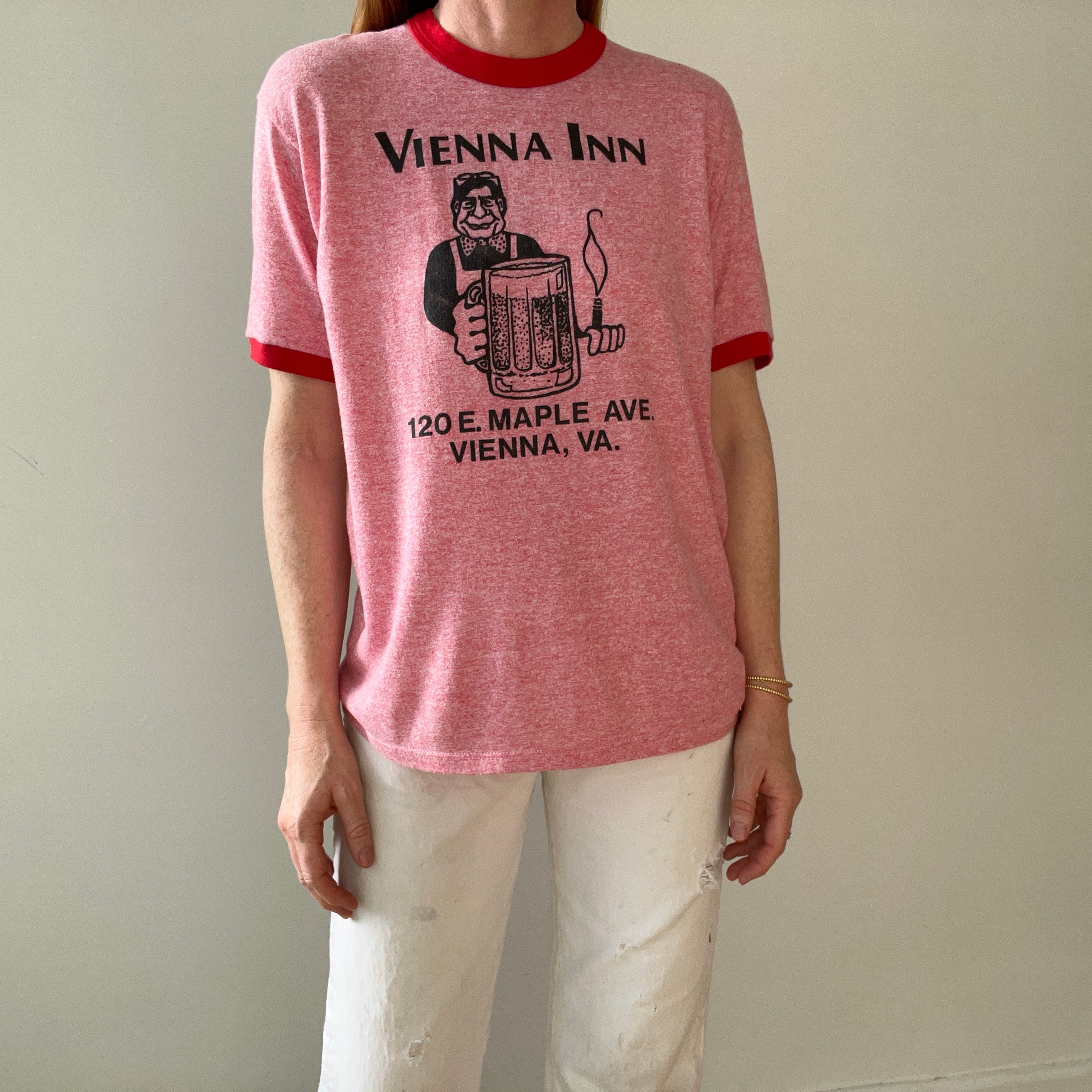 1980s Red Vienna Inn Ringer T Shirt