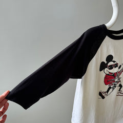 1980s (Early) Mickey Mouse Rocking Out in High Tops and a Leather Jacket Baseball T-Shirt