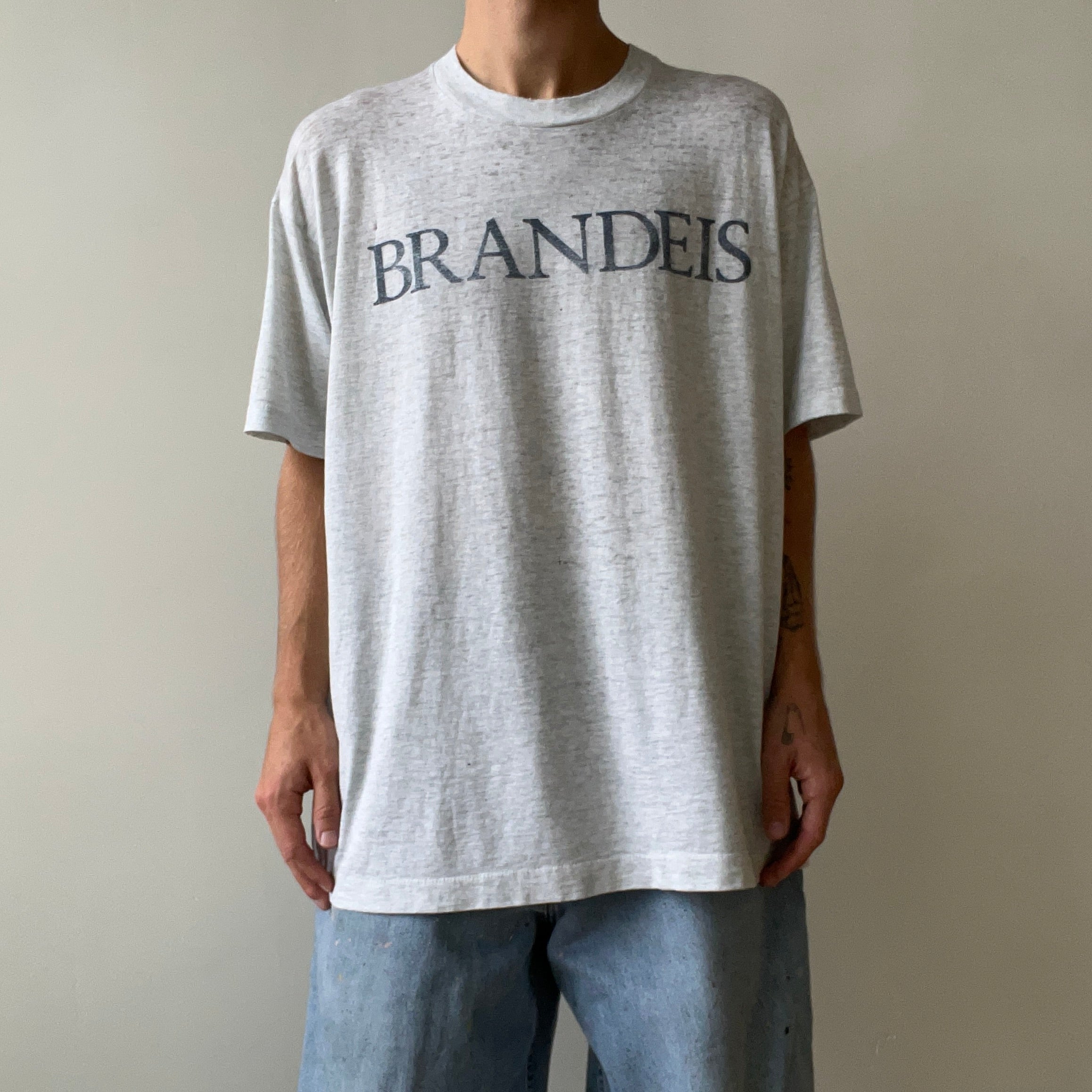 1980s Light Heather Grey Brandeis T Shirt