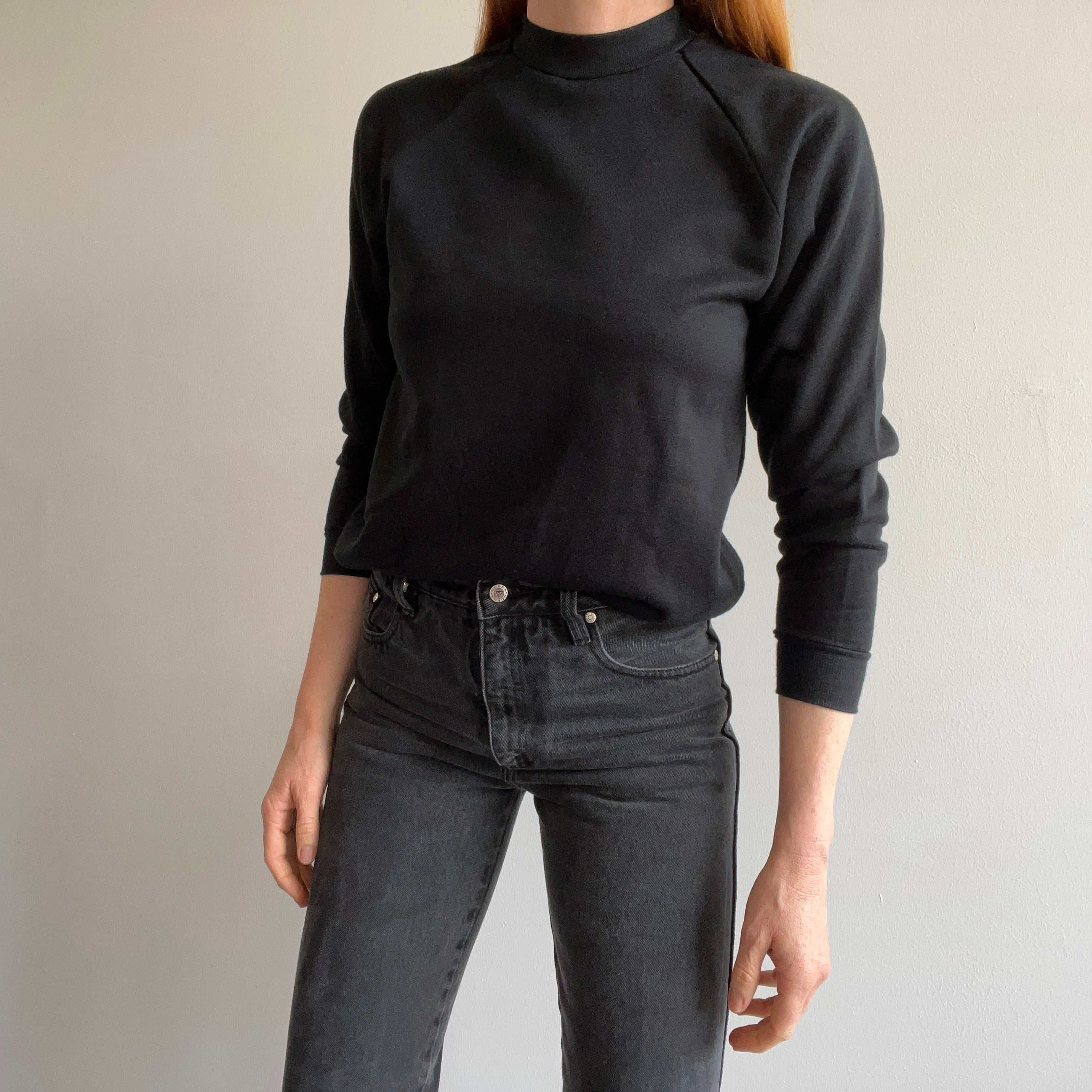 1980s Never Worn Blank Black Raglan Sweatshirt - !!!