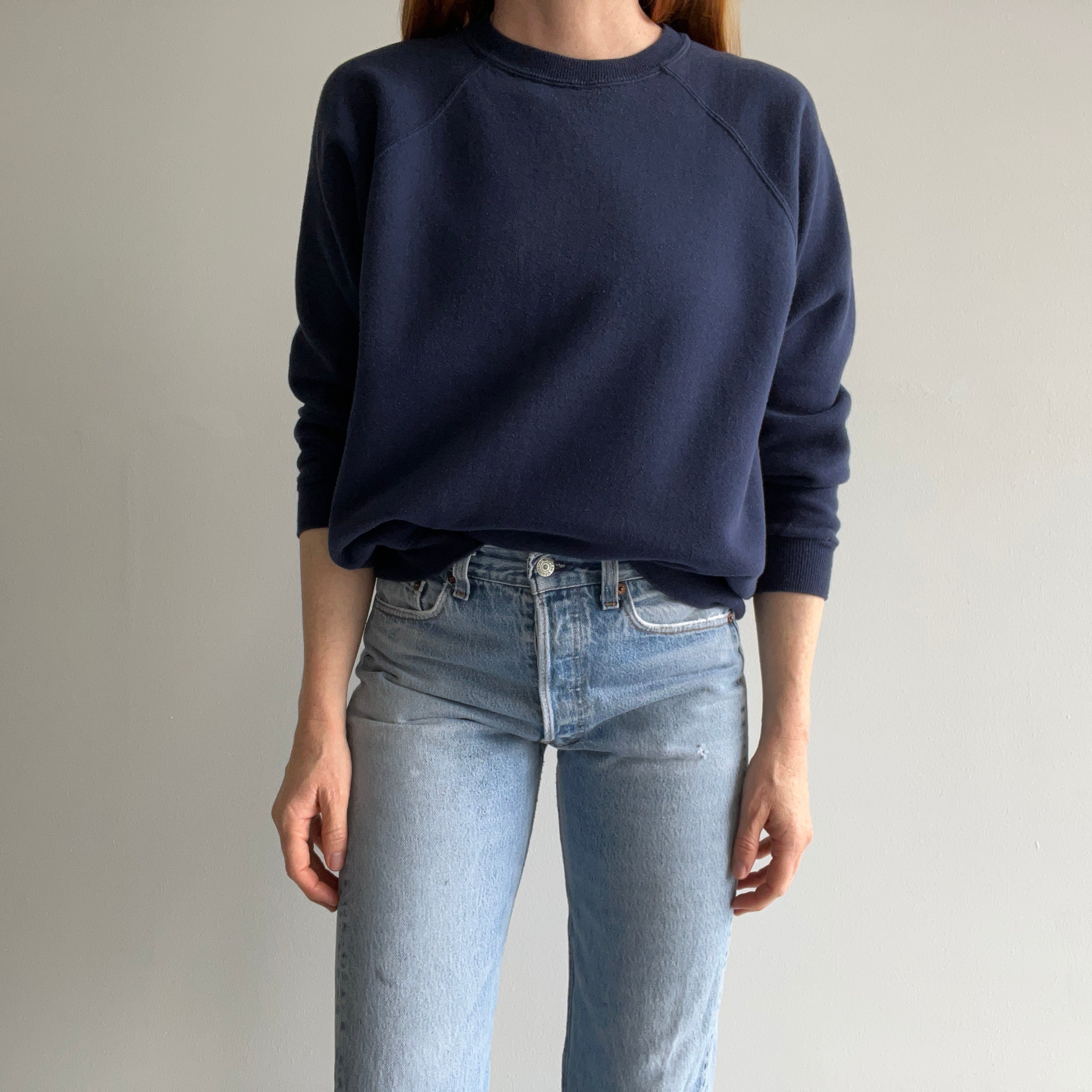 1990s Blank Navy Raglan Sweatshirt by Hanes