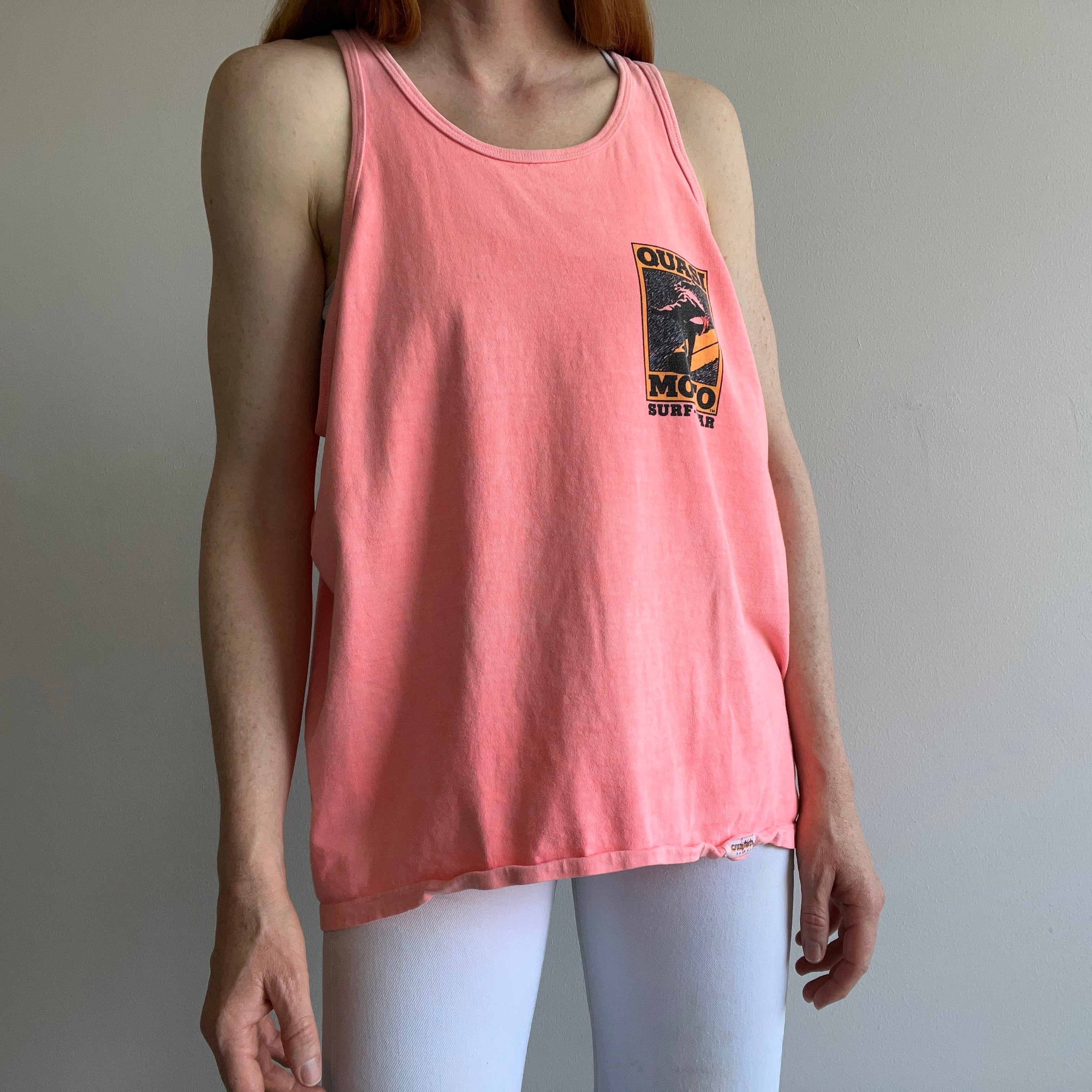 1980s Faded Neon Quasi Moto Surf Gear on a Crazy Shirts Tank