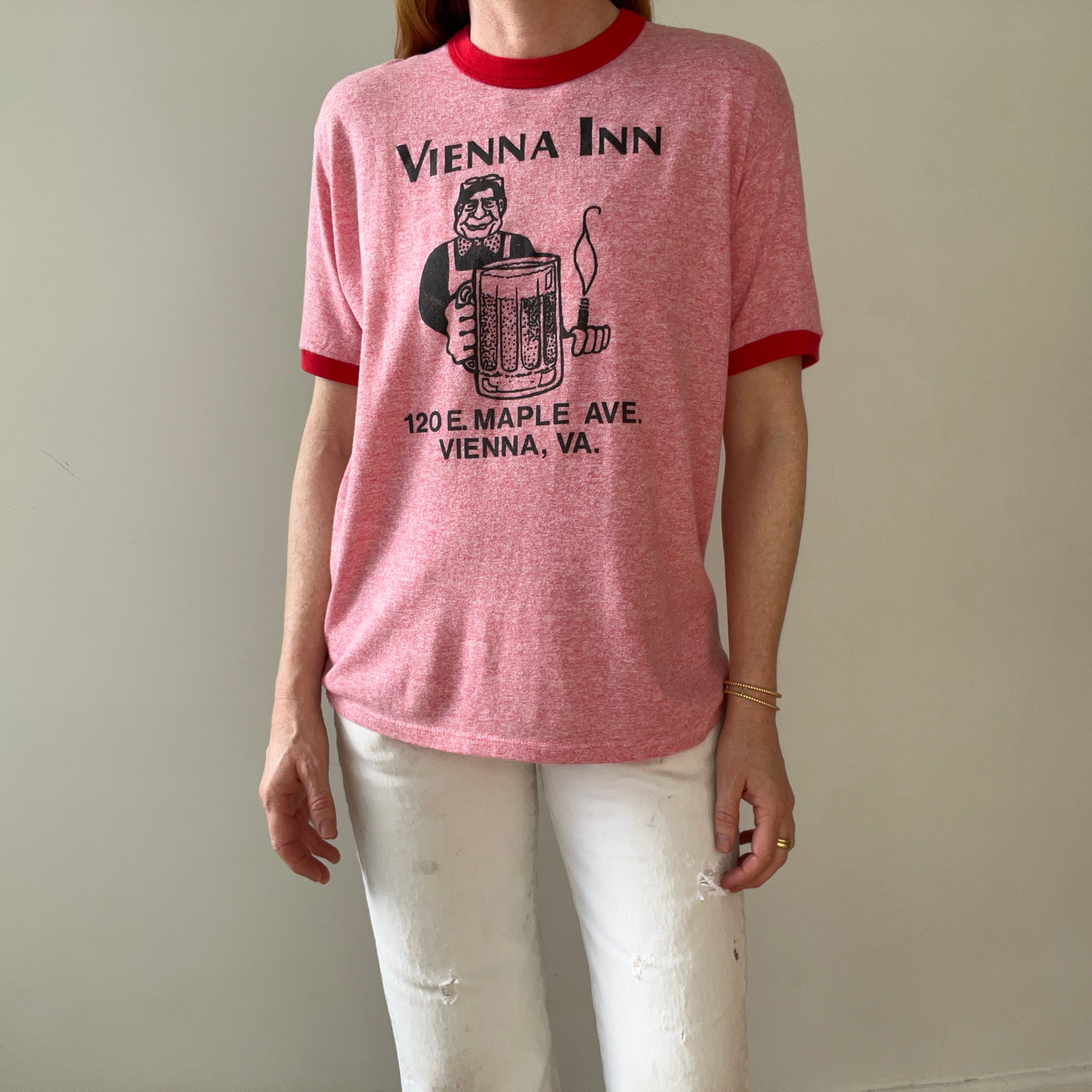 1980s Red Vienna Inn Ringer T Shirt