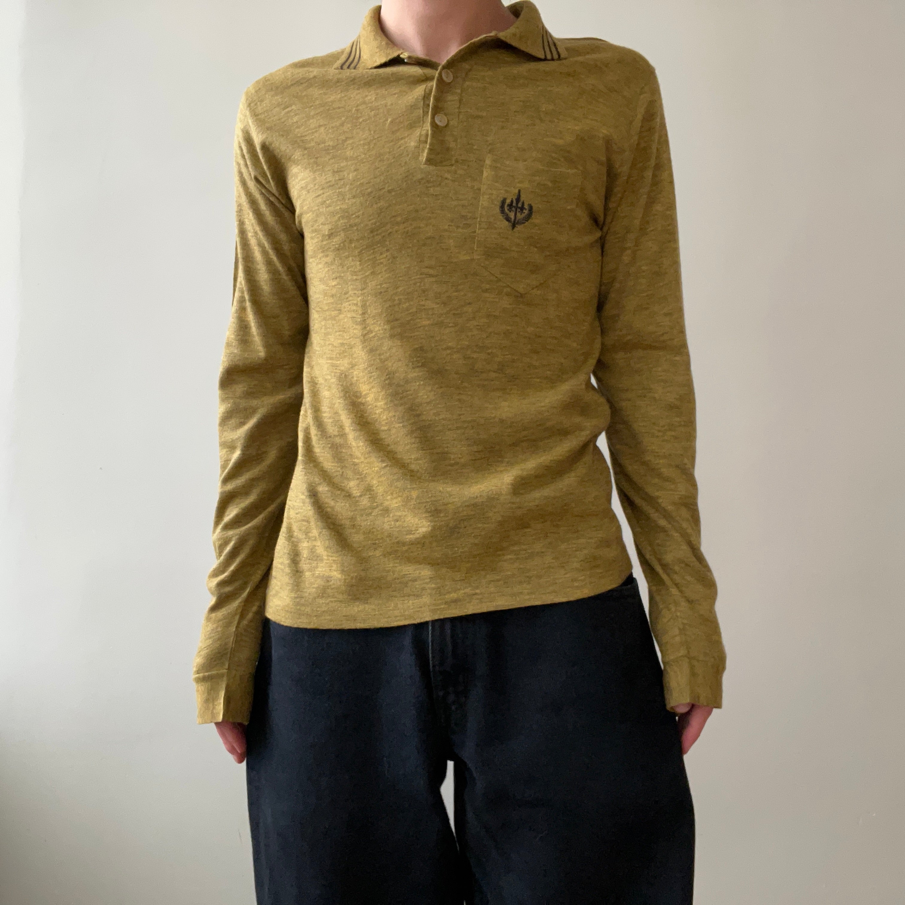 1950s Dark Mustard Long Sleeve Collar Henley Shirt