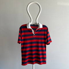 1970/80s Red, White and Blue Rad Striped Polo Shirt