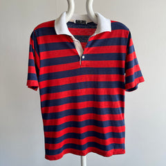 1970/80s Red, White and Blue Rad Striped Polo Shirt