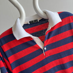 1970/80s Red, White and Blue Rad Striped Polo Shirt