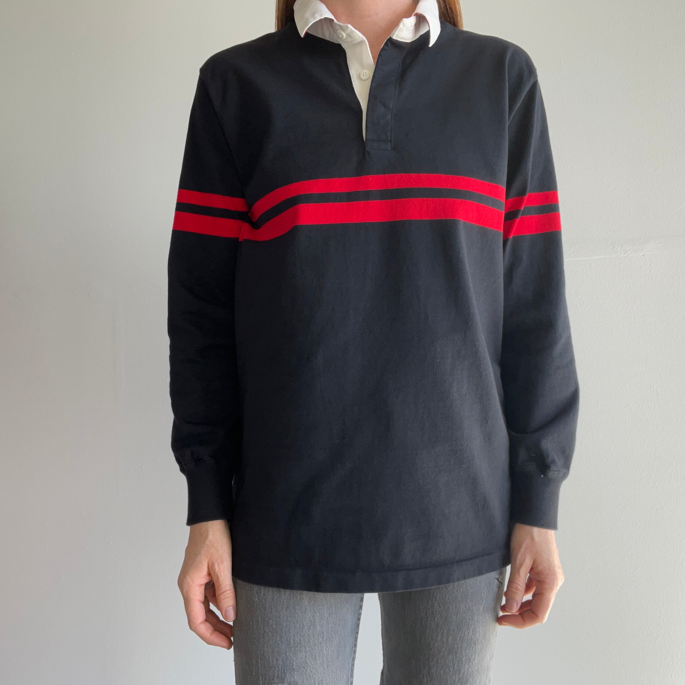 1980s Izod Rugby Shirt with Plaid Accents Under The Collar