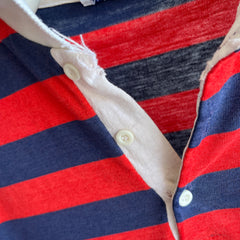 1970/80s Red, White and Blue Rad Striped Polo Shirt