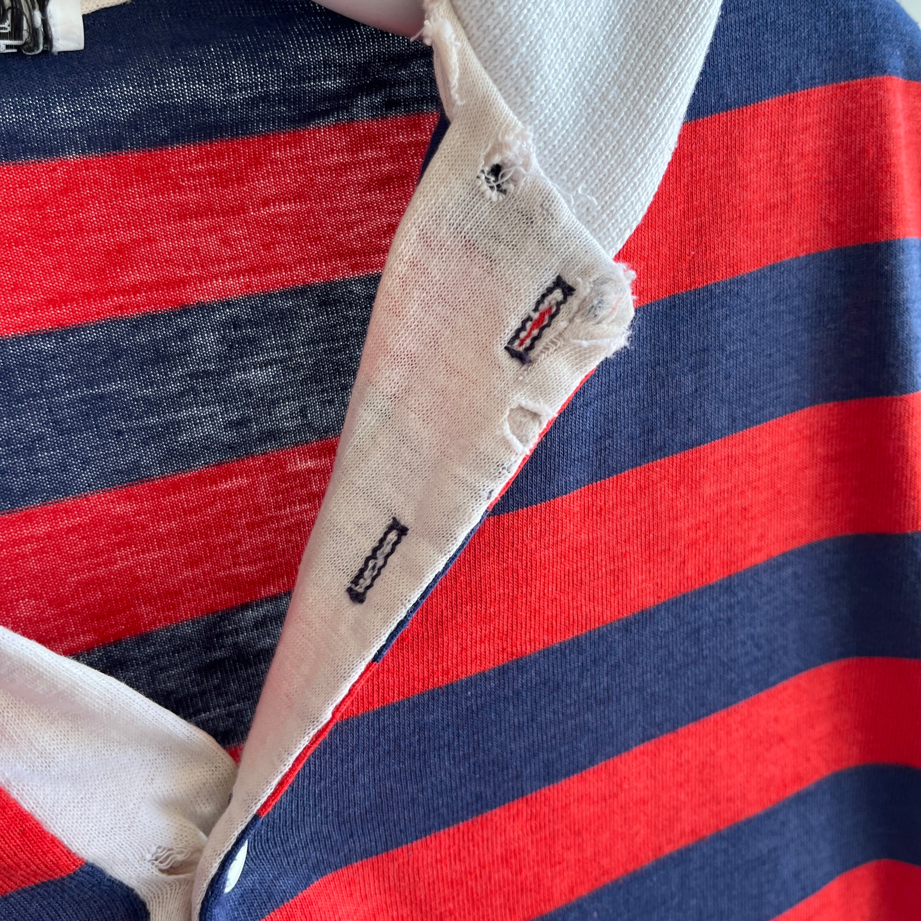 1970/80s Red, White and Blue Rad Striped Polo Shirt