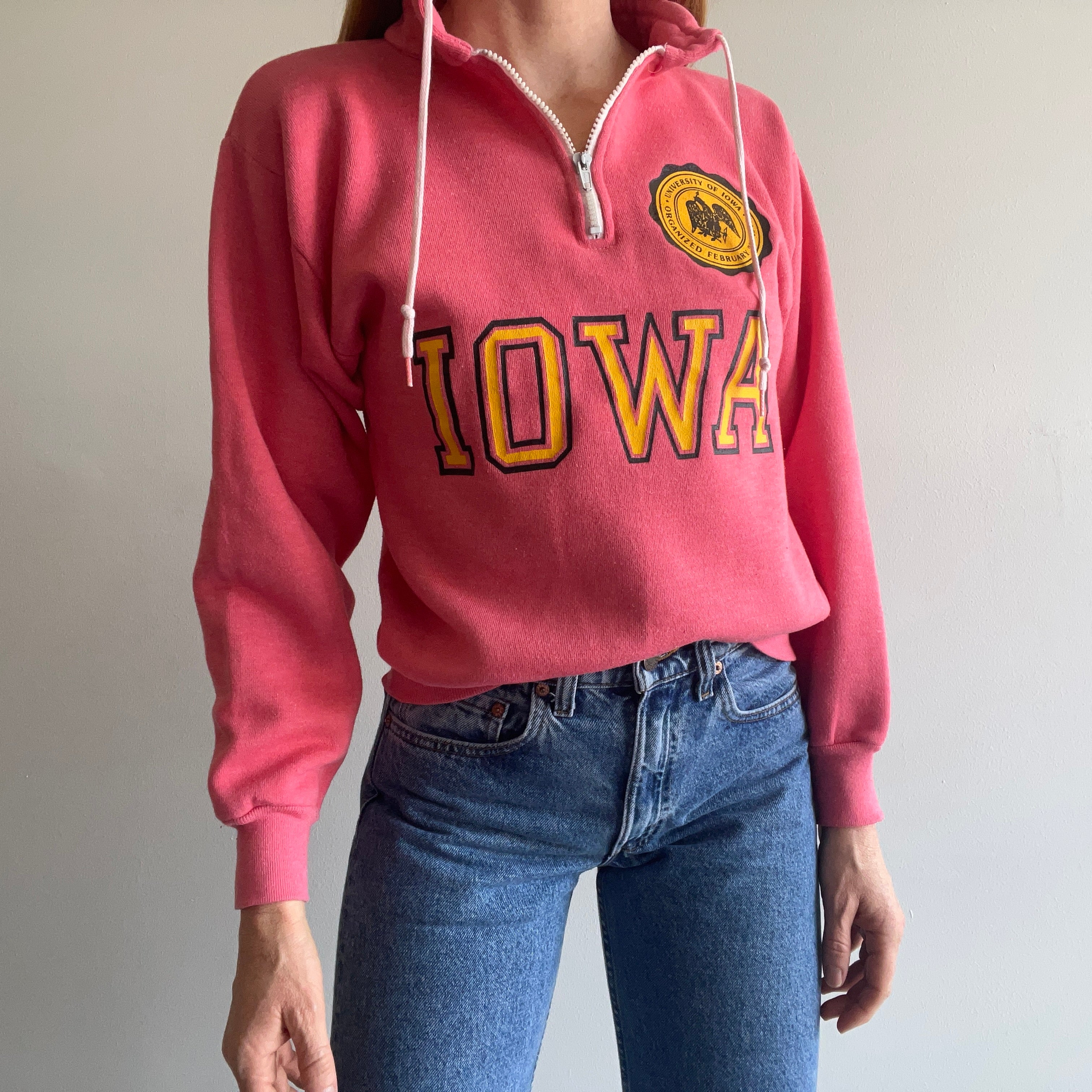 1980s Super Rad Iowa Re-Dyed 1/4 Zip Mock Neck Sweatshirt