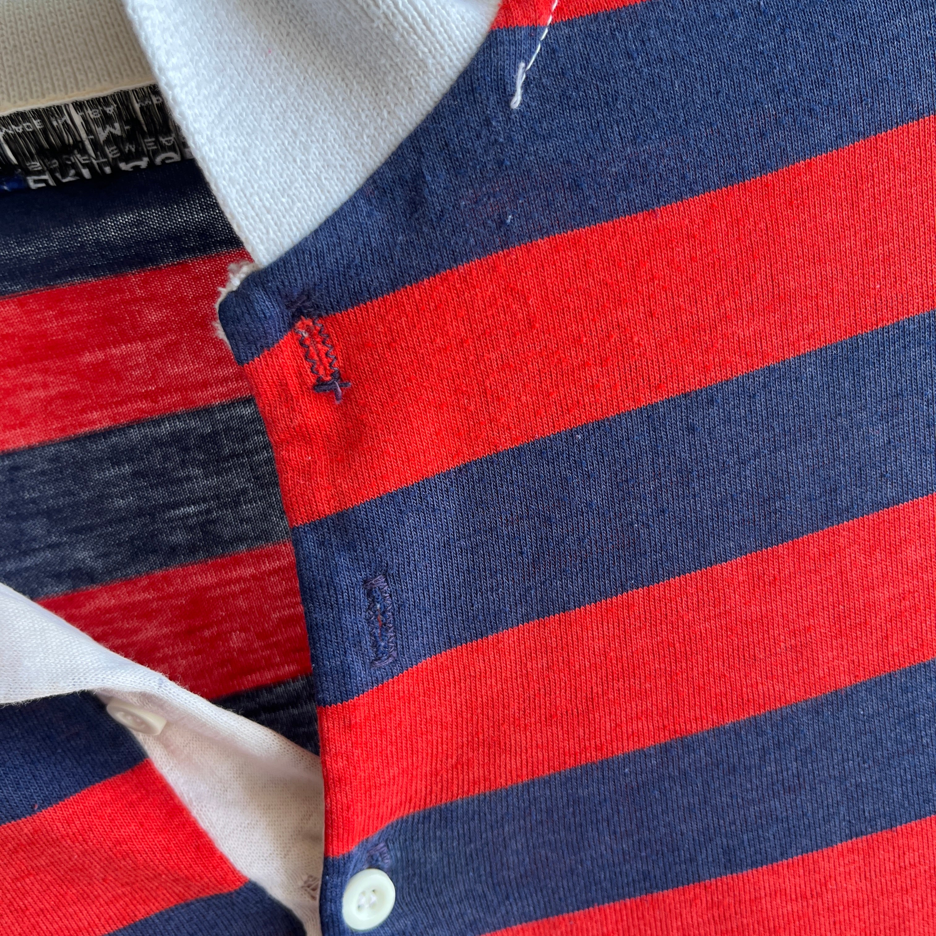 1970/80s Red, White and Blue Rad Striped Polo Shirt