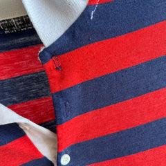 1970/80s Red, White and Blue Rad Striped Polo Shirt