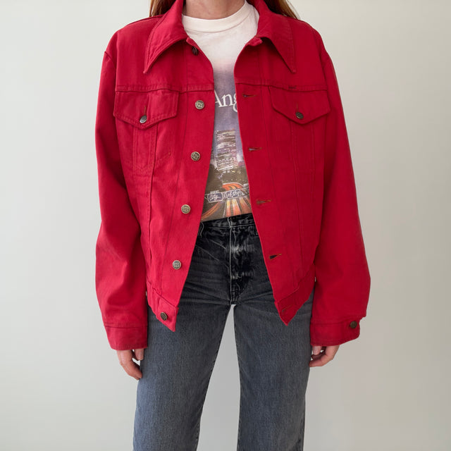 1990s Over dyed Super Soft Red Denim Jean Jacket