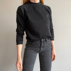 1980s Never Worn Blank Black Raglan Sweatshirt - !!!