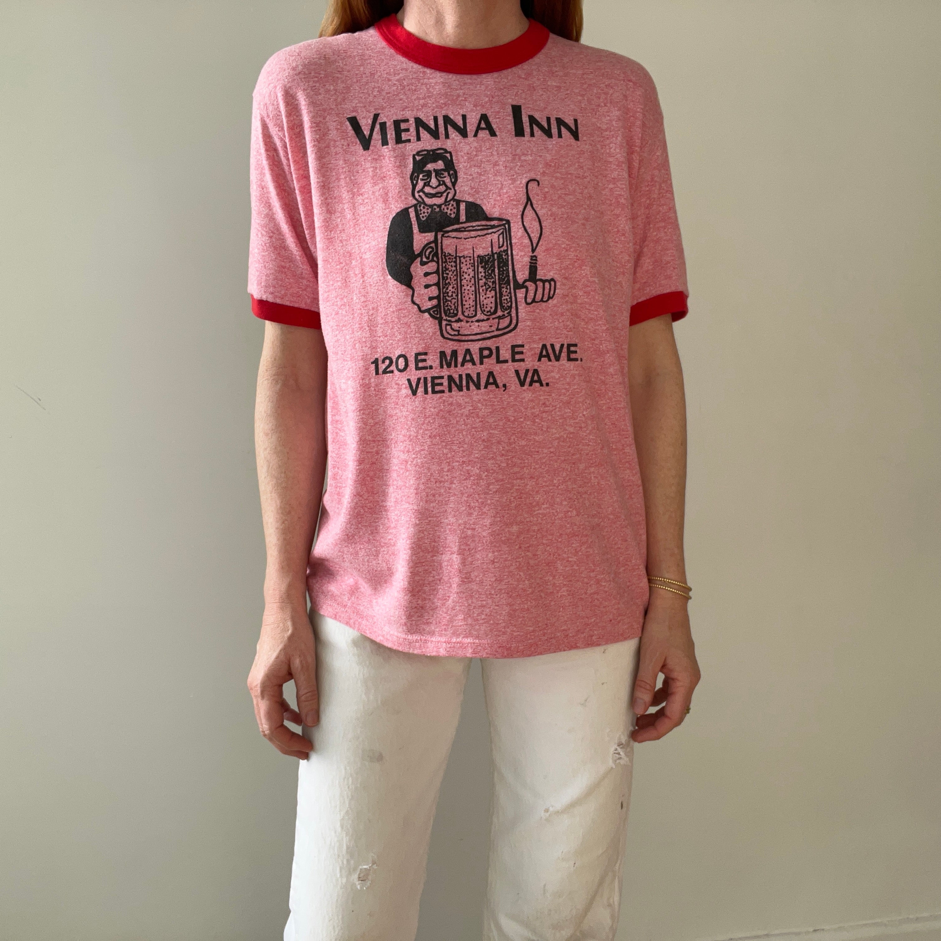 1980s Red Vienna Inn Ringer T Shirt