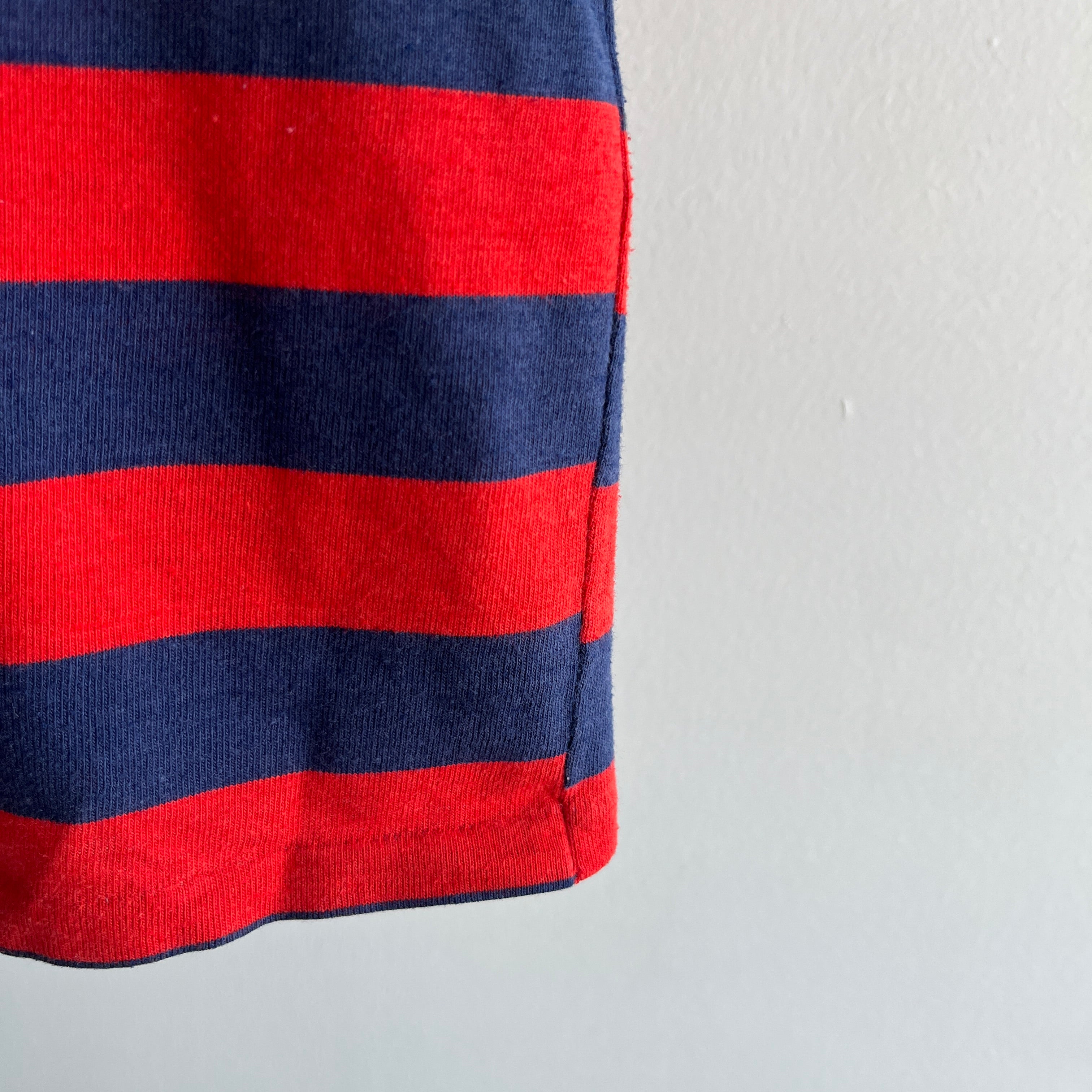 1970/80s Red, White and Blue Rad Striped Polo Shirt