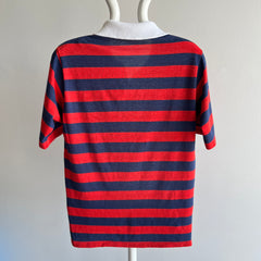 1970/80s Red, White and Blue Rad Striped Polo Shirt