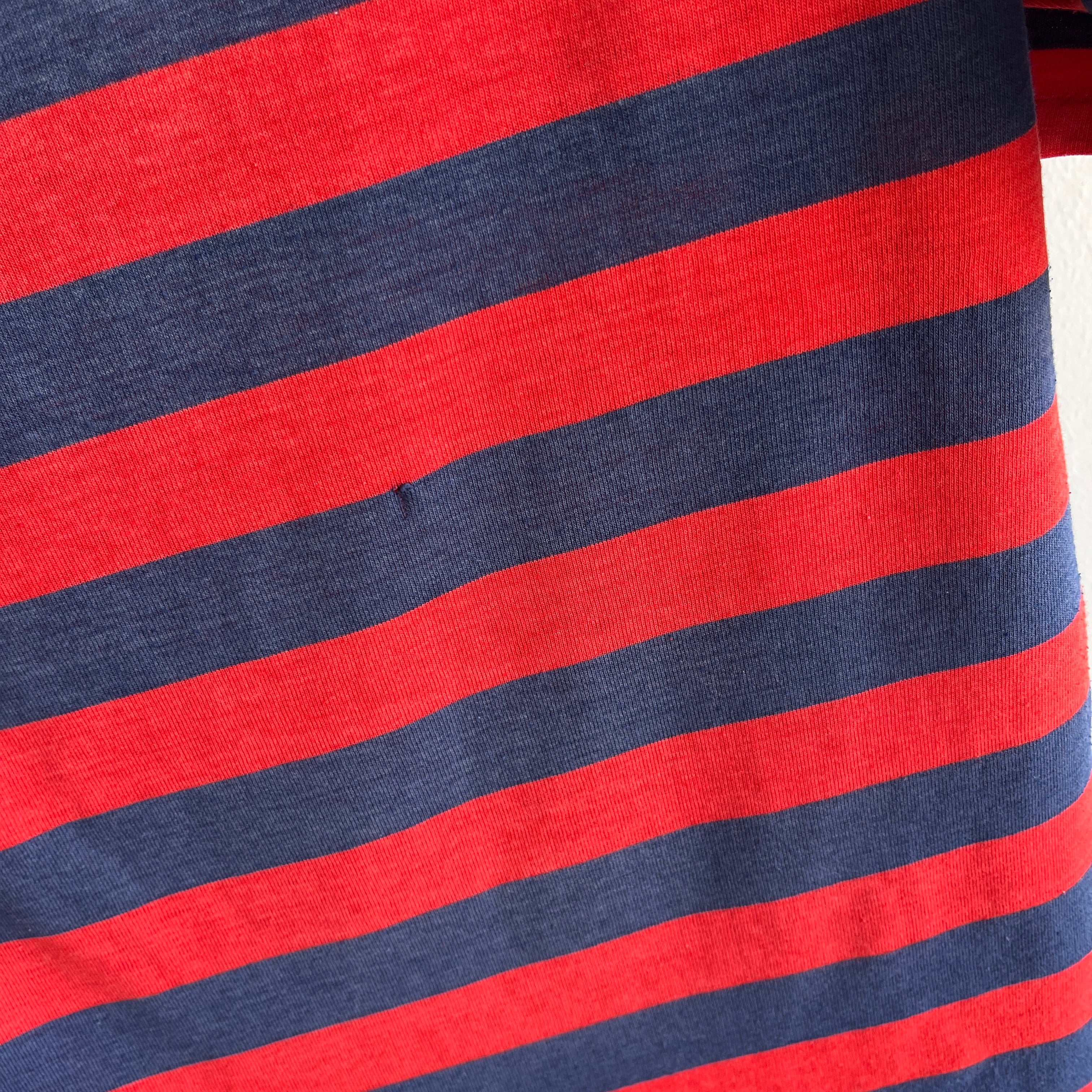 1970/80s Red, White and Blue Rad Striped Polo Shirt