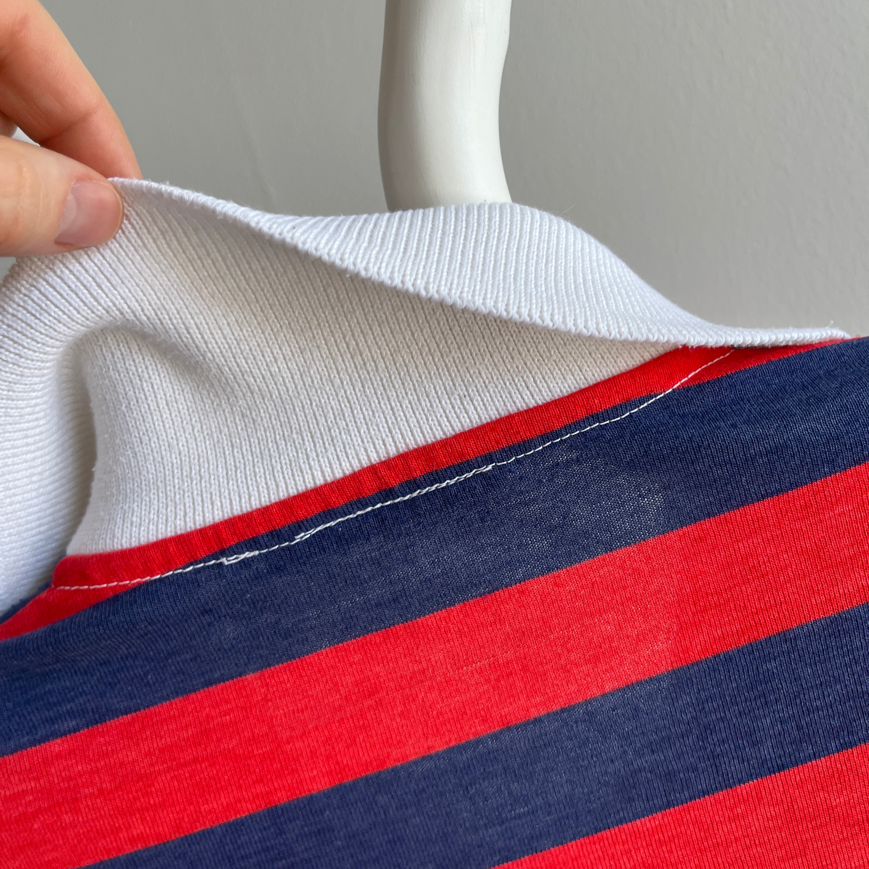 1970/80s Red, White and Blue Rad Striped Polo Shirt