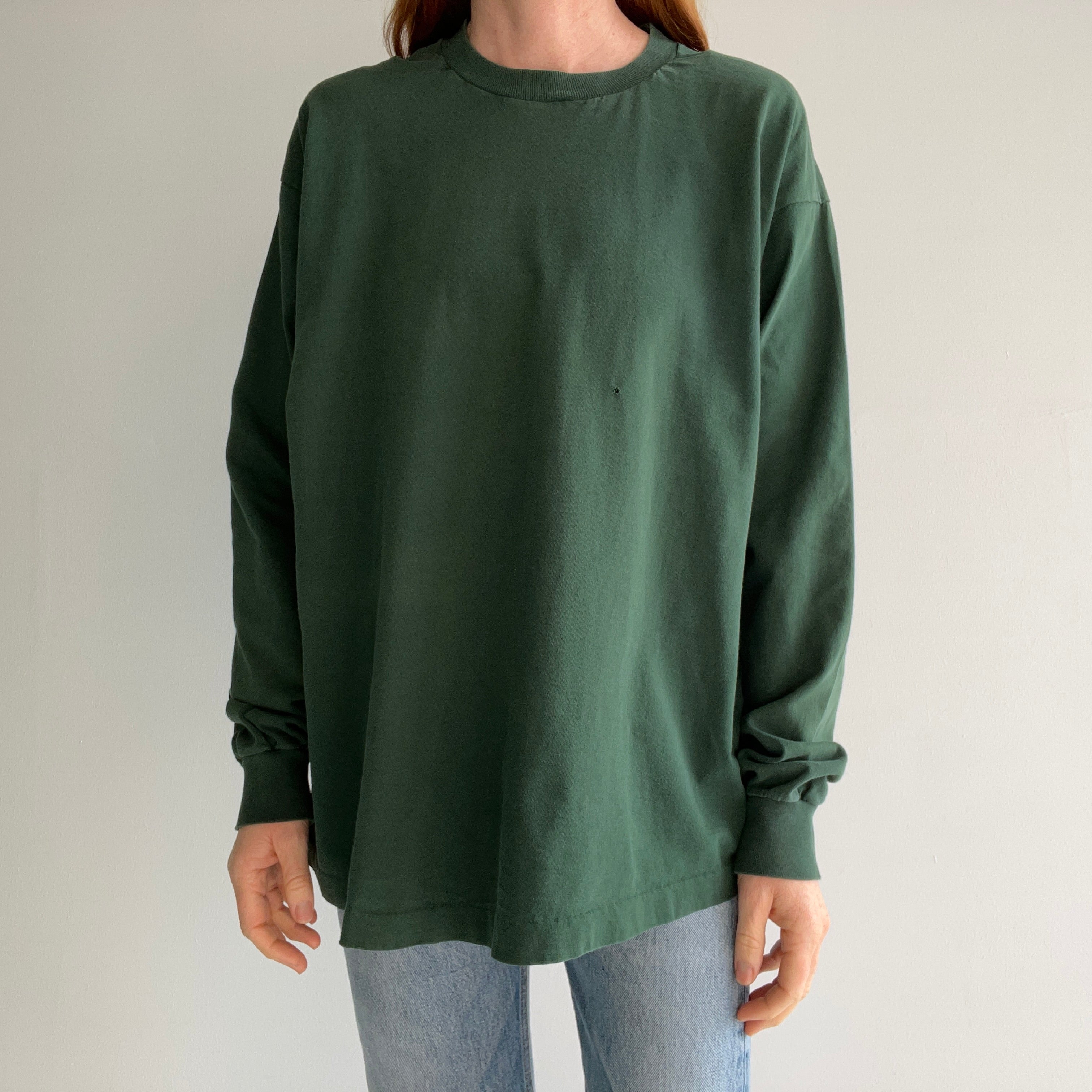 1990s Forest Green Long Sleeve Cotton Shirt