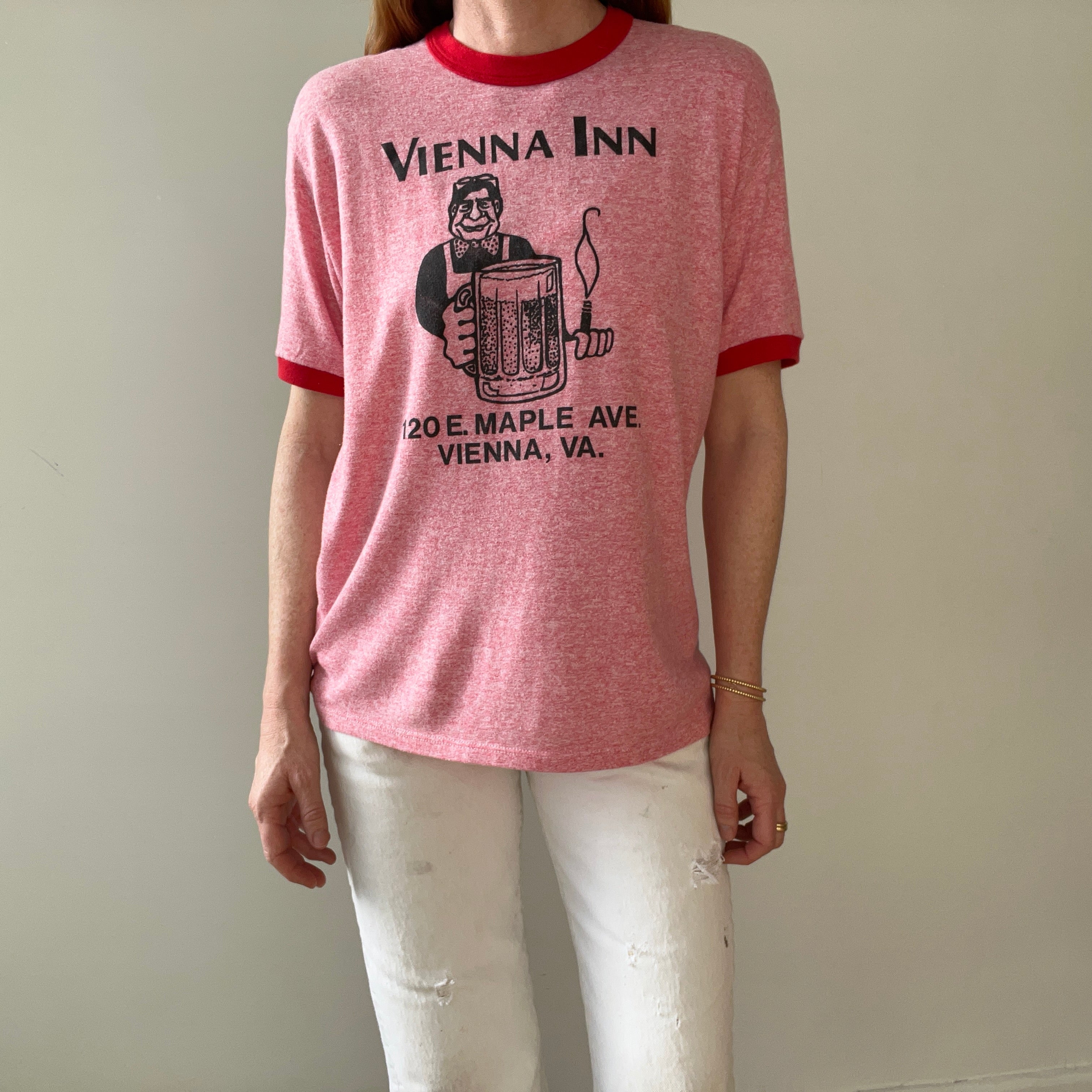 1980s Red Vienna Inn Ringer T Shirt