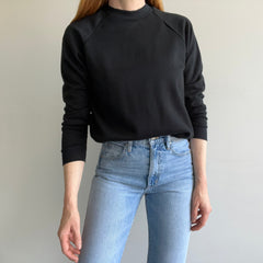 1980s Never (?) Worn Blank Black Smaller Sized Raglan Sweatshirt