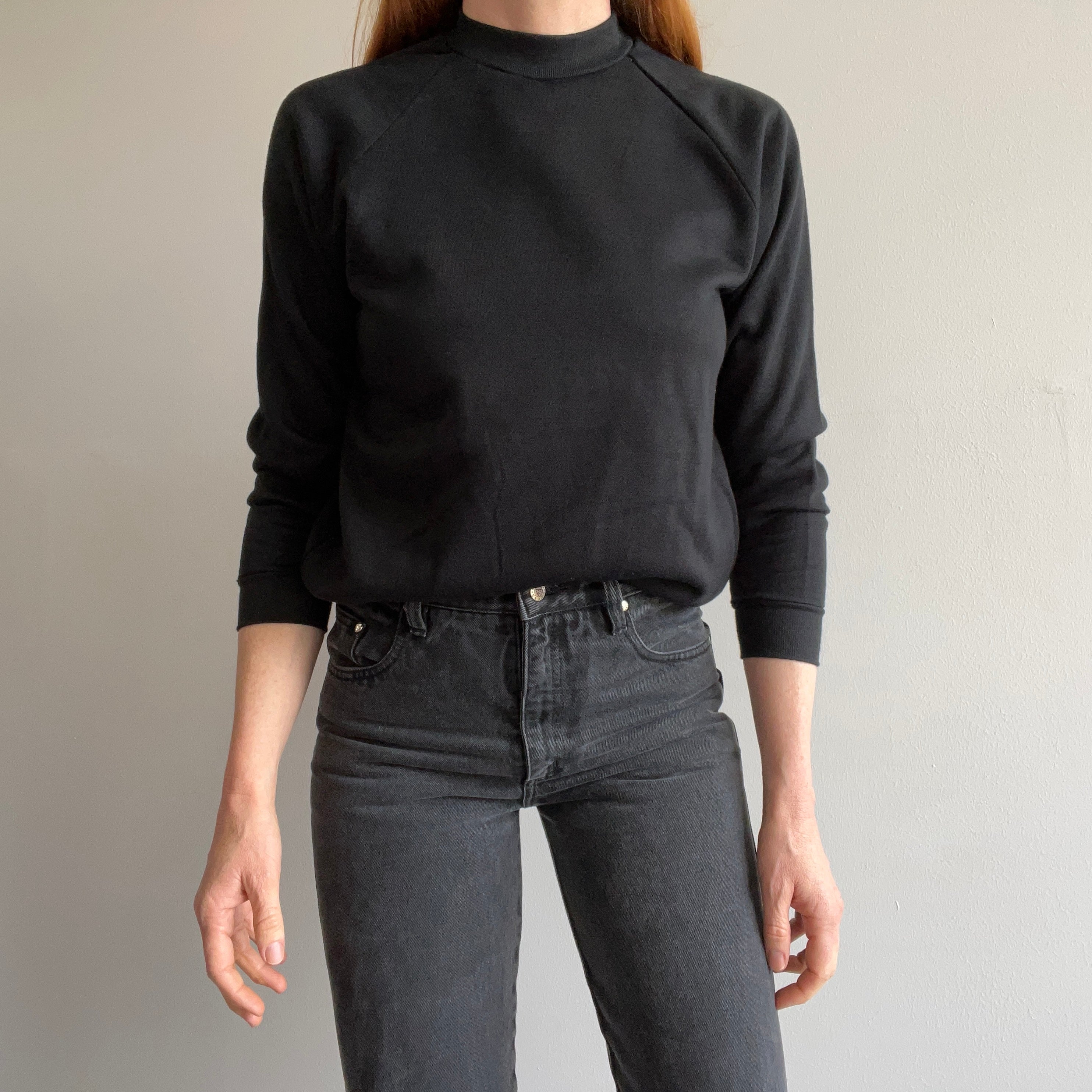 1980s Never Worn Blank Black Raglan Sweatshirt - !!!