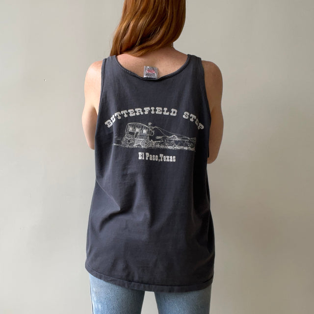 1990s Faded Black Butterfield Stop El Paso, Texas Tank Top