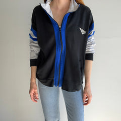 1990s Super Slouchy Stretched Out Pony Color Block Zip Up