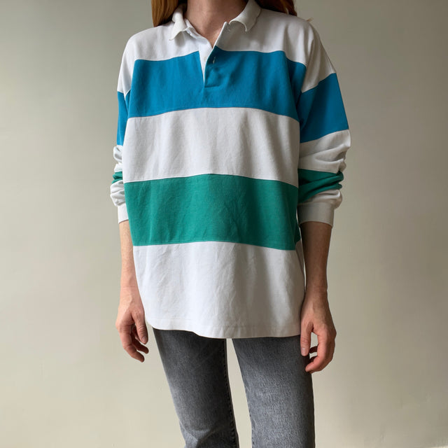 1980s Knightsbridge Rugby - Teal and Turquoise - Great Hang