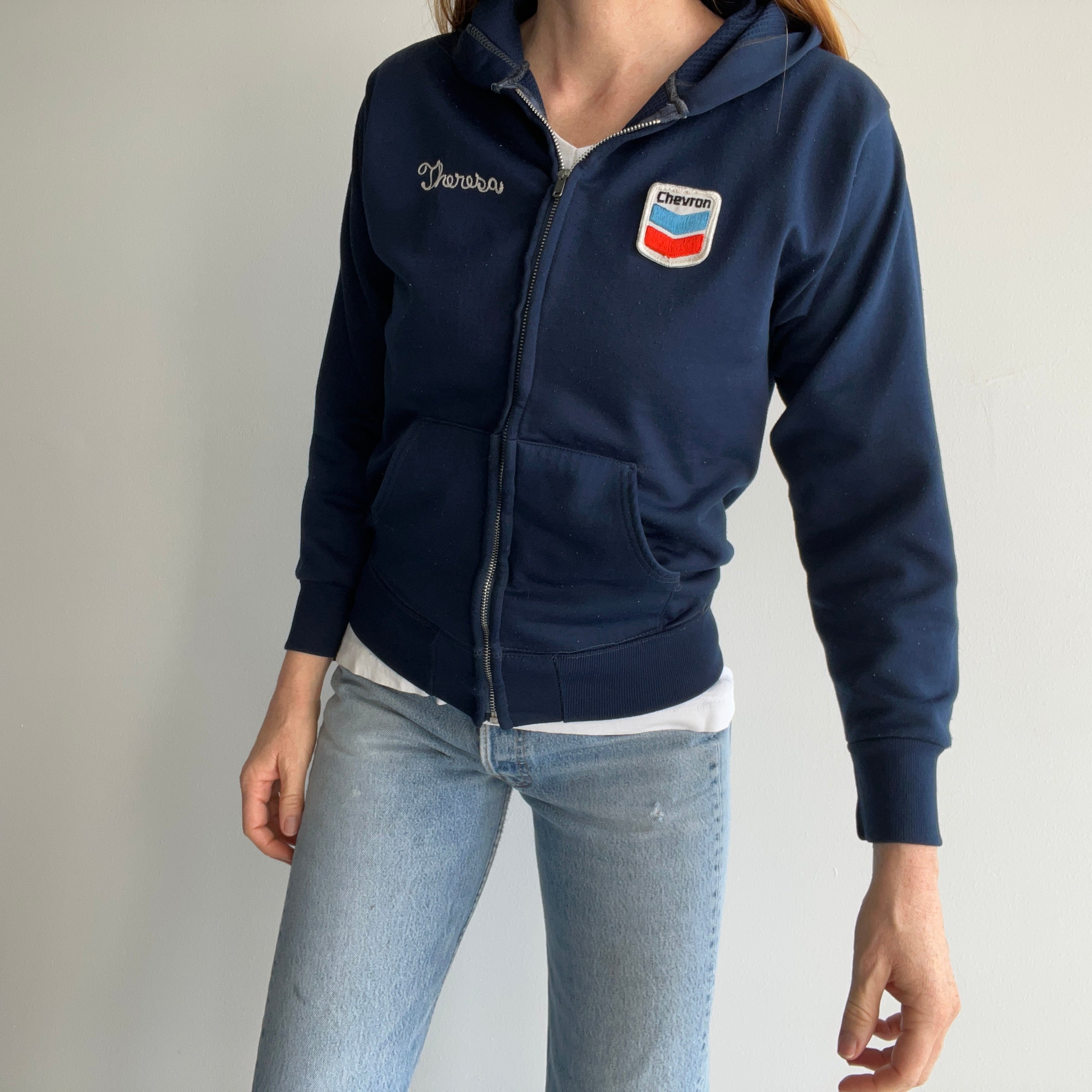 1970s Theresa's Chevron Gas Station Insulated Zip Up Hoodie