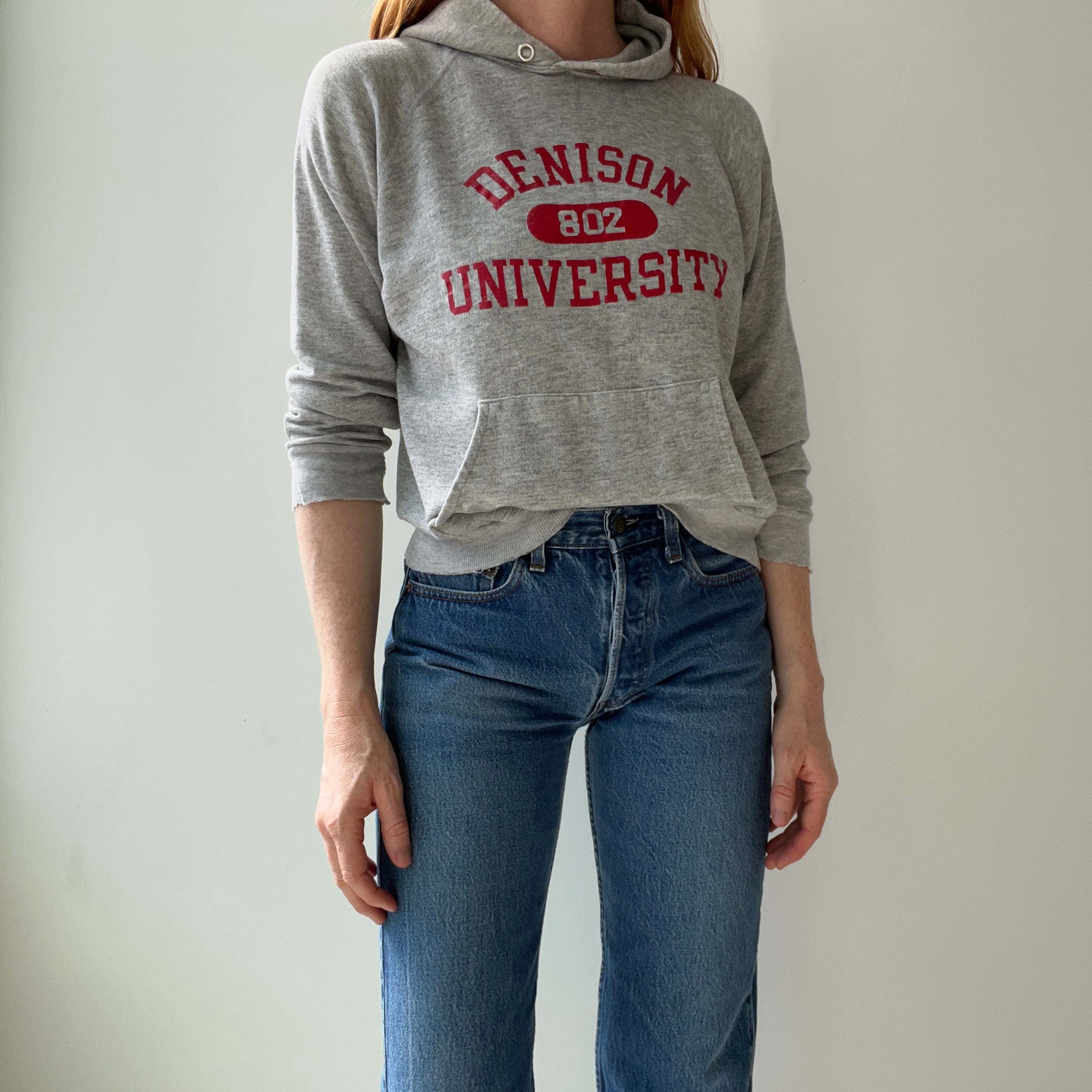 1980s Thinned Out and Slouchy Denison University Champion Brand Hoodie