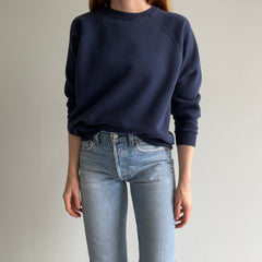 1990s Blank Navy Raglan Sweatshirt by Hanes