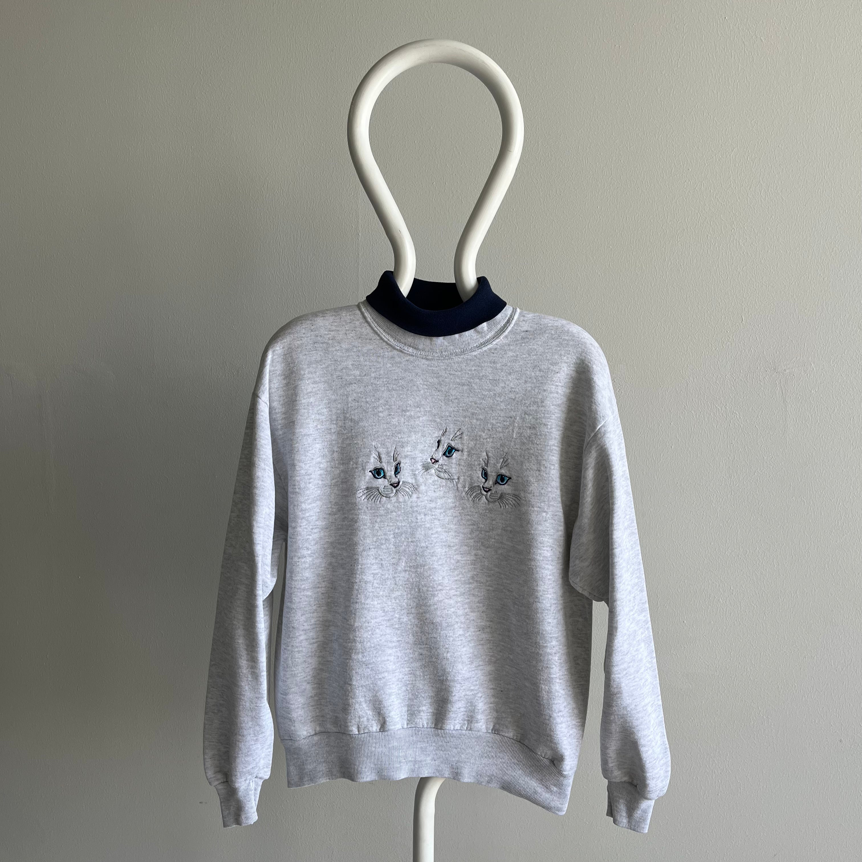 1980s Angelic Cat Person Sweatshirt with Builtin Turtleneck