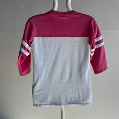 1980s Pink and White Football Style Fitted T-Shirt