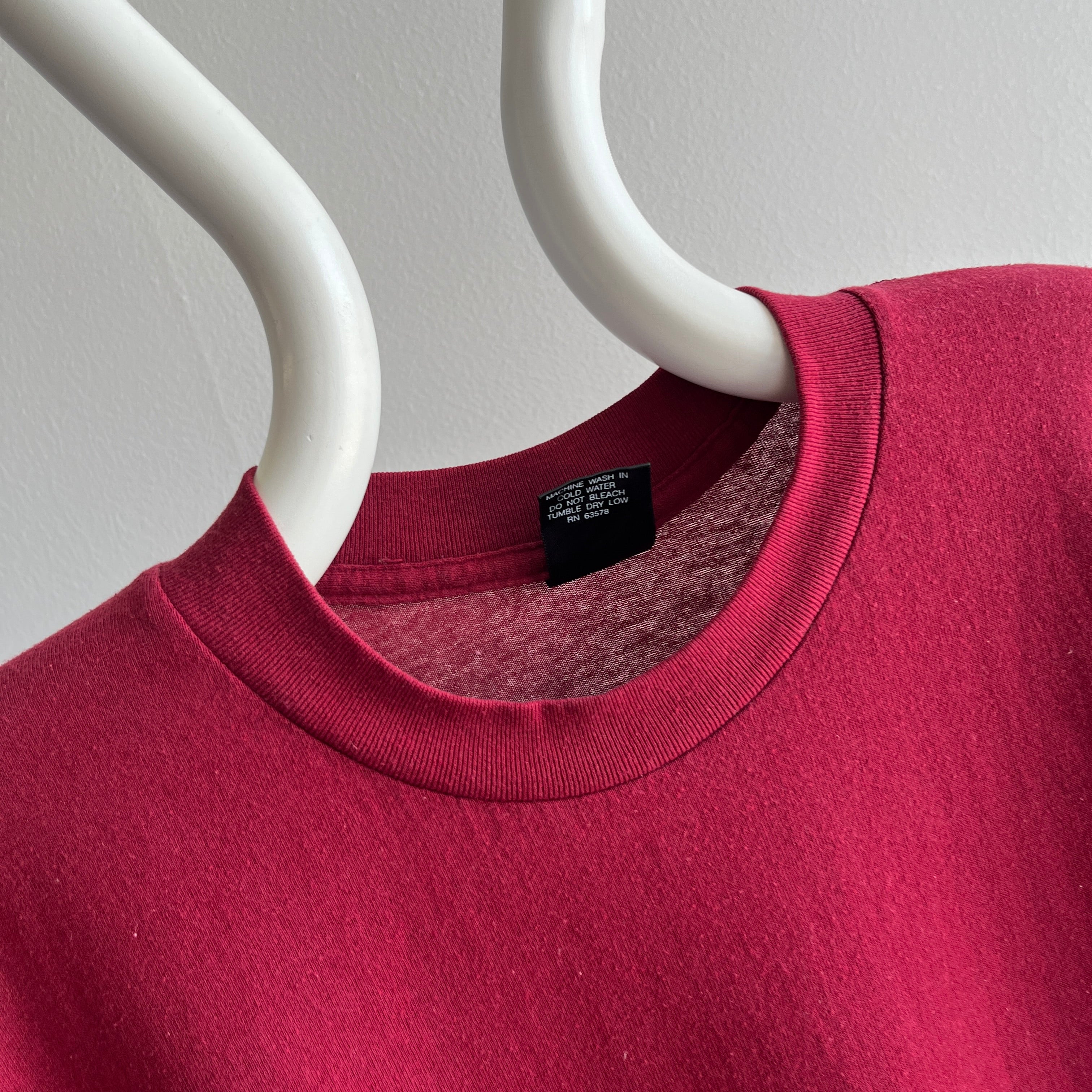 1990s Soft and Wonderfully Slouchy Merlot/Burgundy Blank Single Stitch T-Shirt