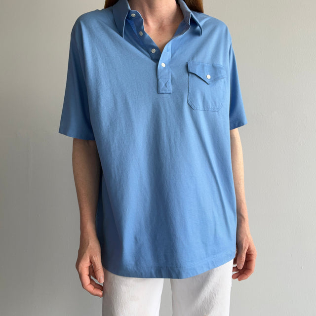 1980s Blank Sky Blue Golf Polo Shirt - Grandpa Chic