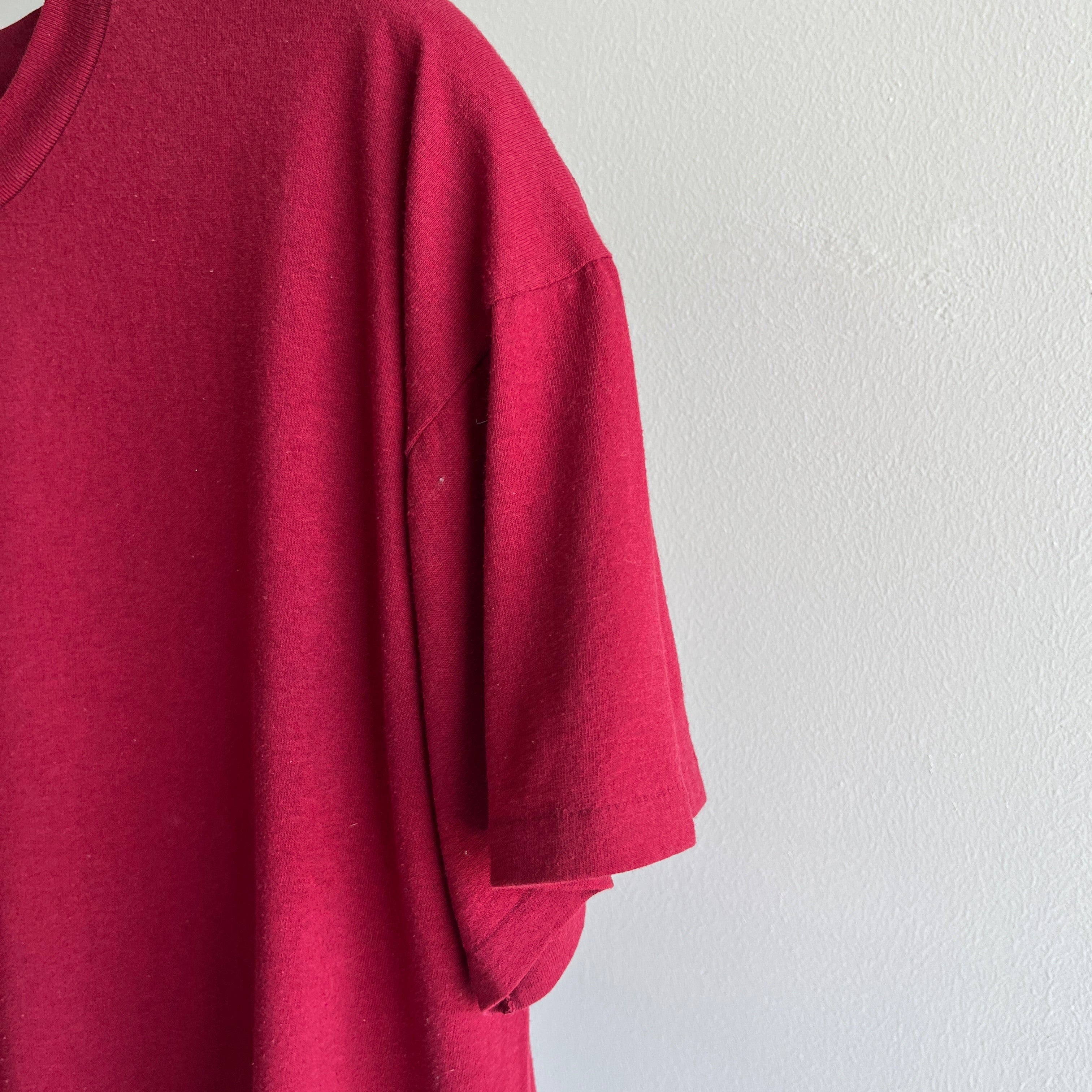 1990s Soft and Wonderfully Slouchy Merlot/Burgundy Blank Single Stitch T-Shirt