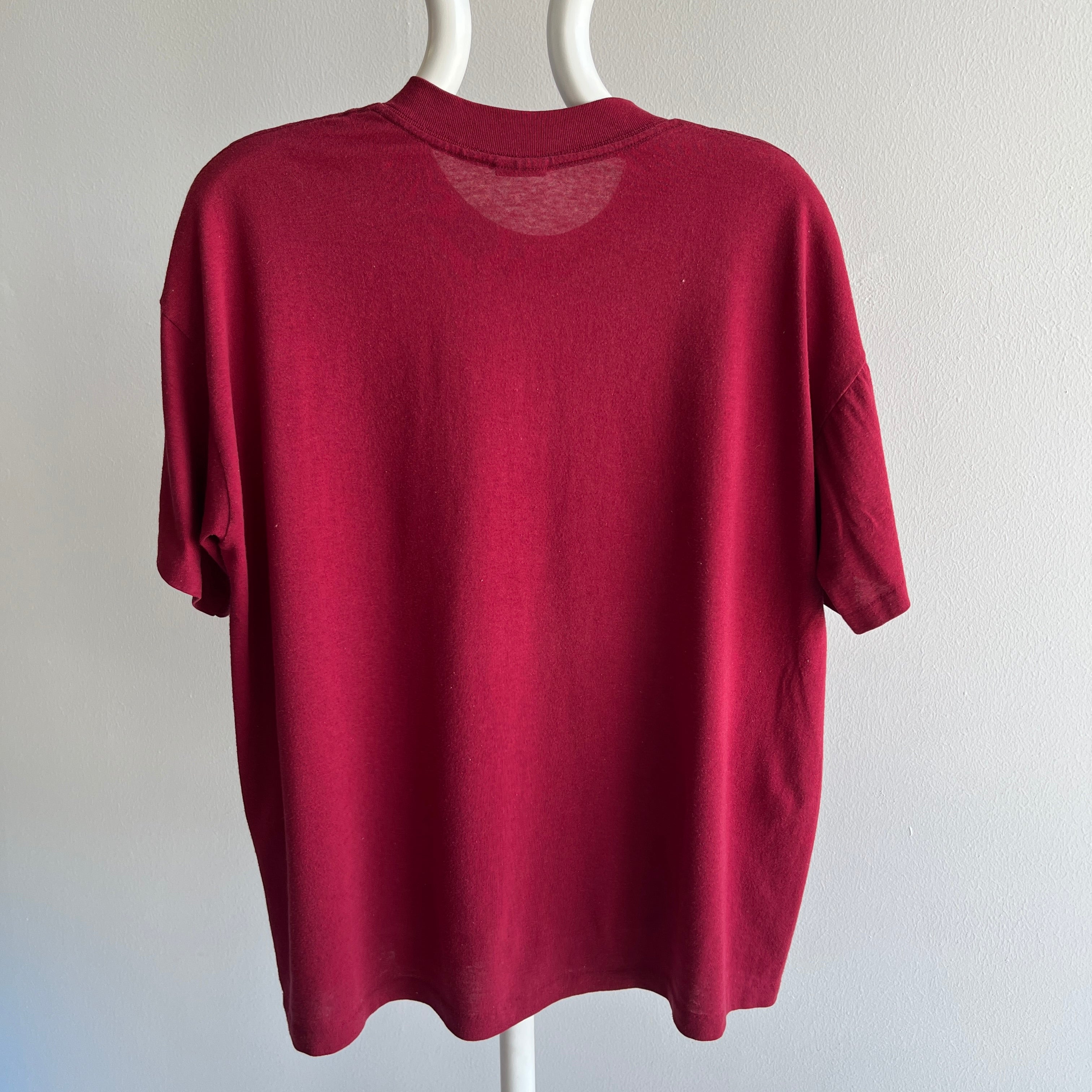 1990s Soft and Wonderfully Slouchy Merlot/Burgundy Blank Single Stitch T-Shirt